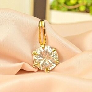 Solitaire Pendant Yellow Gold Finish Round Cut CZ Charm Necklace Jewelry